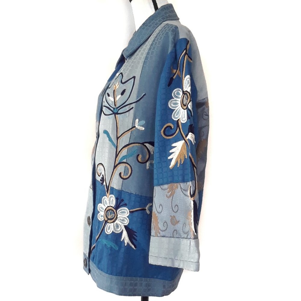 Indigo Moon Blue Patchwork Embroidered Jacket - image 6